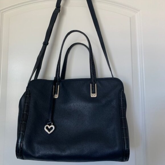 Brighton Handbags - NWOT Brighton Raven Soft Satchel Pebbled Leather Crossbody Bag Heart Charm